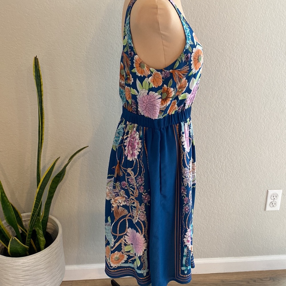 Anthropologie Moulinette Soeurs blue floral silk mini dress with pockets Medium - Picture 3 of 6